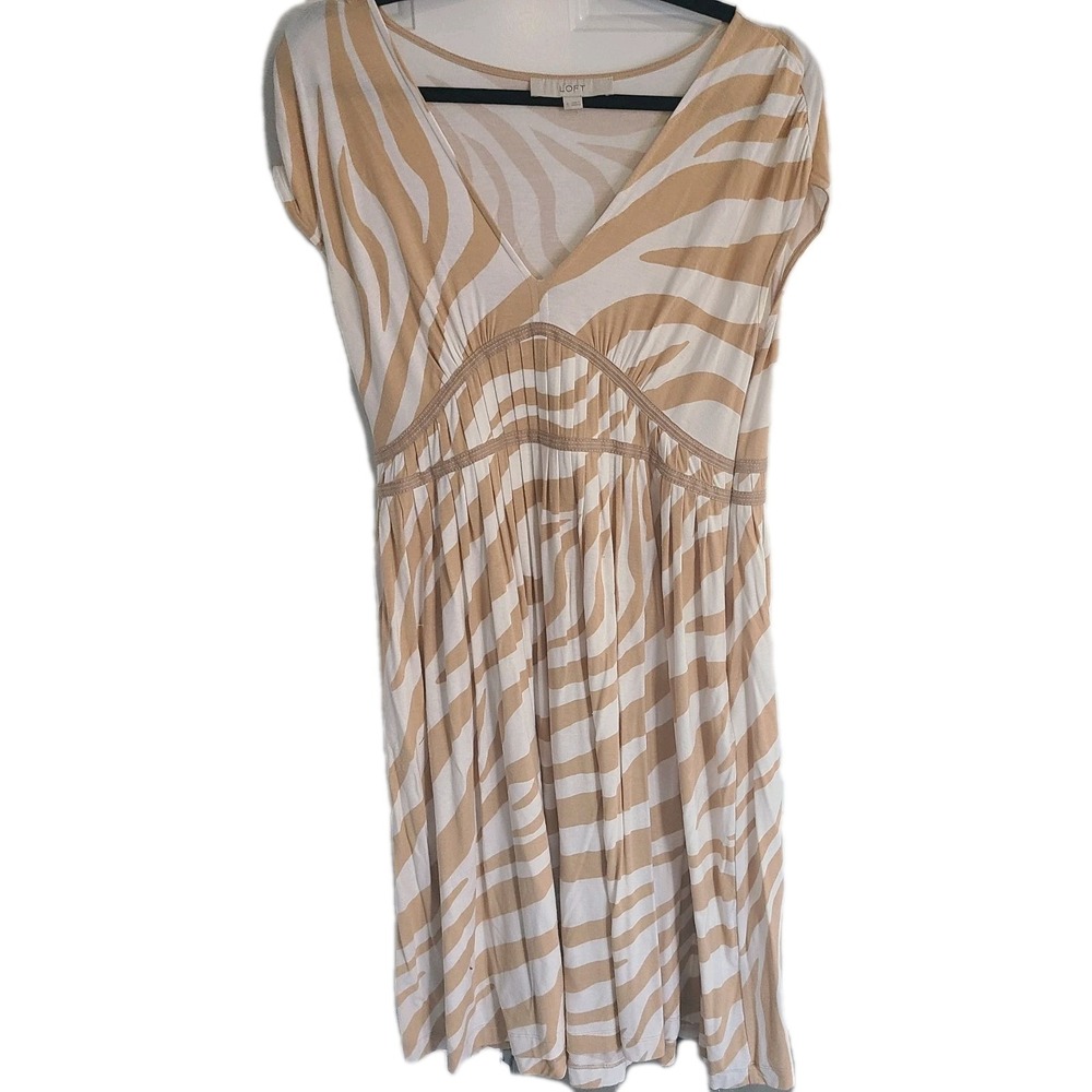 Loft Women's Sz 6 Brown/White Zebra Striped  Sleeveless Dress Vacation Travel‎